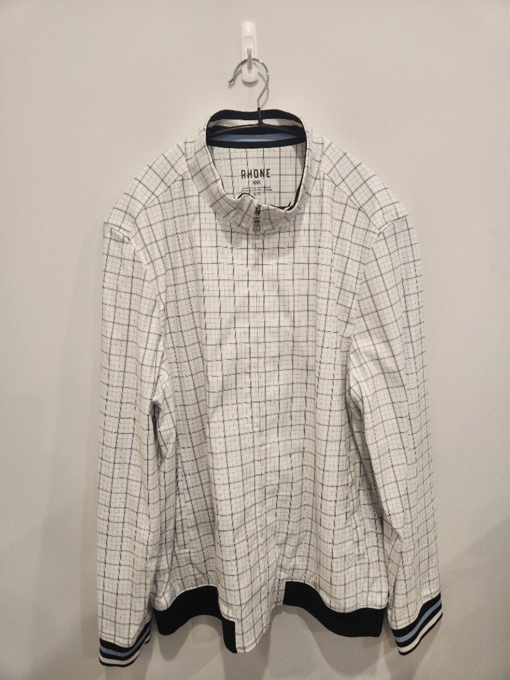 Rhone Men's Grid Windowpane Pattern Full Zip Performance Track Jacket White XL